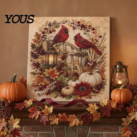Autumn Faux Pearl Painting Kit Kit, DIY Pumpkin Turkey Art for Adults Sunflower 3D Wall Craft Handmade Fall Home Decor Easy Kits Kids