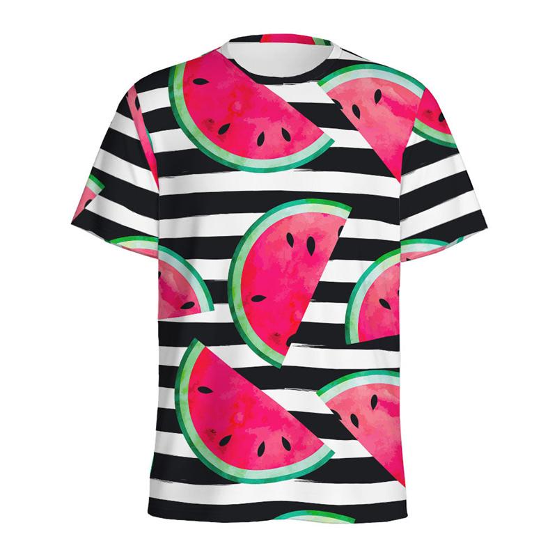 Summer Round Neck 3D Watermelon Pattern Print Top Fashionable Casual Short Sleeved Men's T-shirts