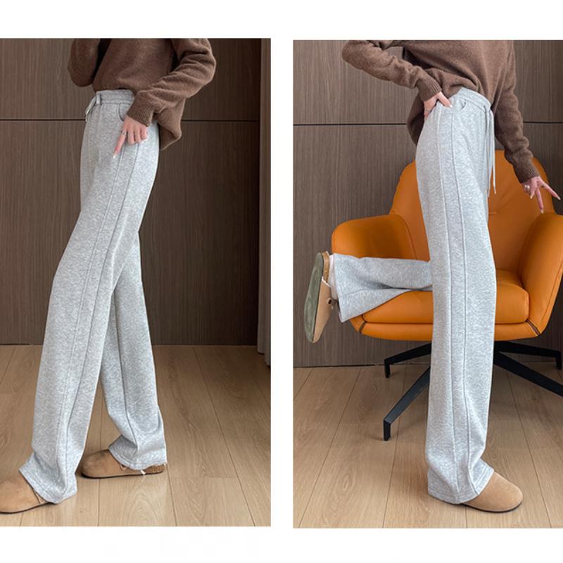 Narrow Straight Banana Pants for Women, Autumn and Winter Fleece-Lined New Style, Petite Casual Wide-Leg Pants, High-Waisted Plus Size Sweatpants