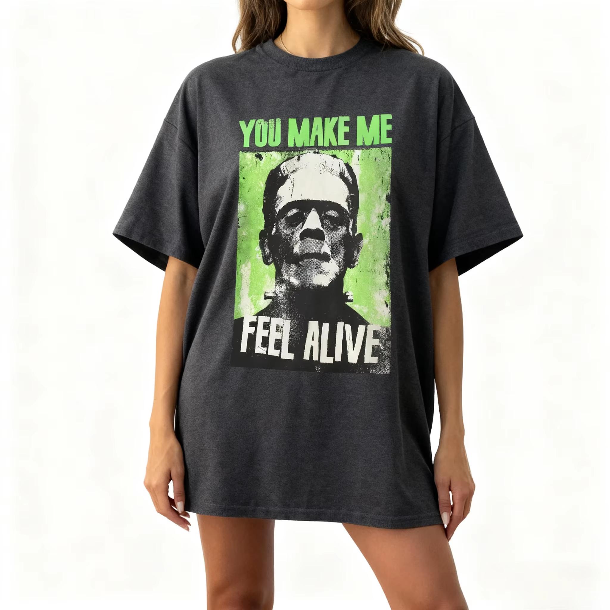 You Make Me Feel Alive Its Alive Frankenstein Shirt Halloween Horror Shirt Monster Sweatshirt Retro Horror Movie Graphic Tee S