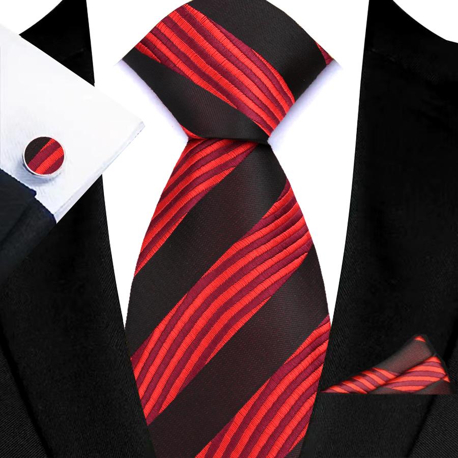 Red Striped Paisley Solid Floral Wedding 8CM Tie For Men Design Mens Necktie Hanky Cufflink Set For Daily Wear Business Party