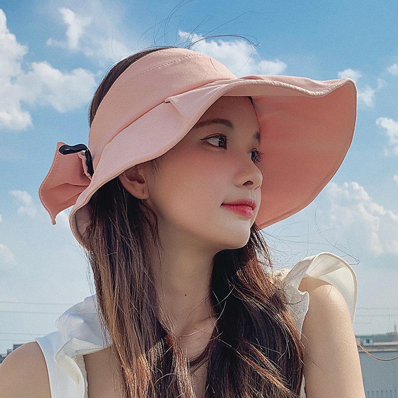 Empty Top Sun Hat for Women Summer Uv Protection Sun Hat Large Brim Bows Fisherman Sun Hat