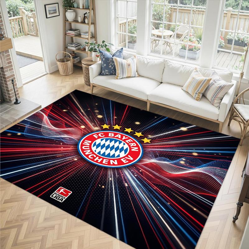FC Bayern Design Kristall Samt Teppich Gemütlich Nicht?Rutschfester Teppich mit Aufdruck für Schlafzimmer Wohnzimmer Eingang
