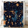 Blue Moonlight Shower Curtain Mermaid Starfish Design for Bathroom Decoration Waterproof Fabric Decorations for Kids Bathrooms