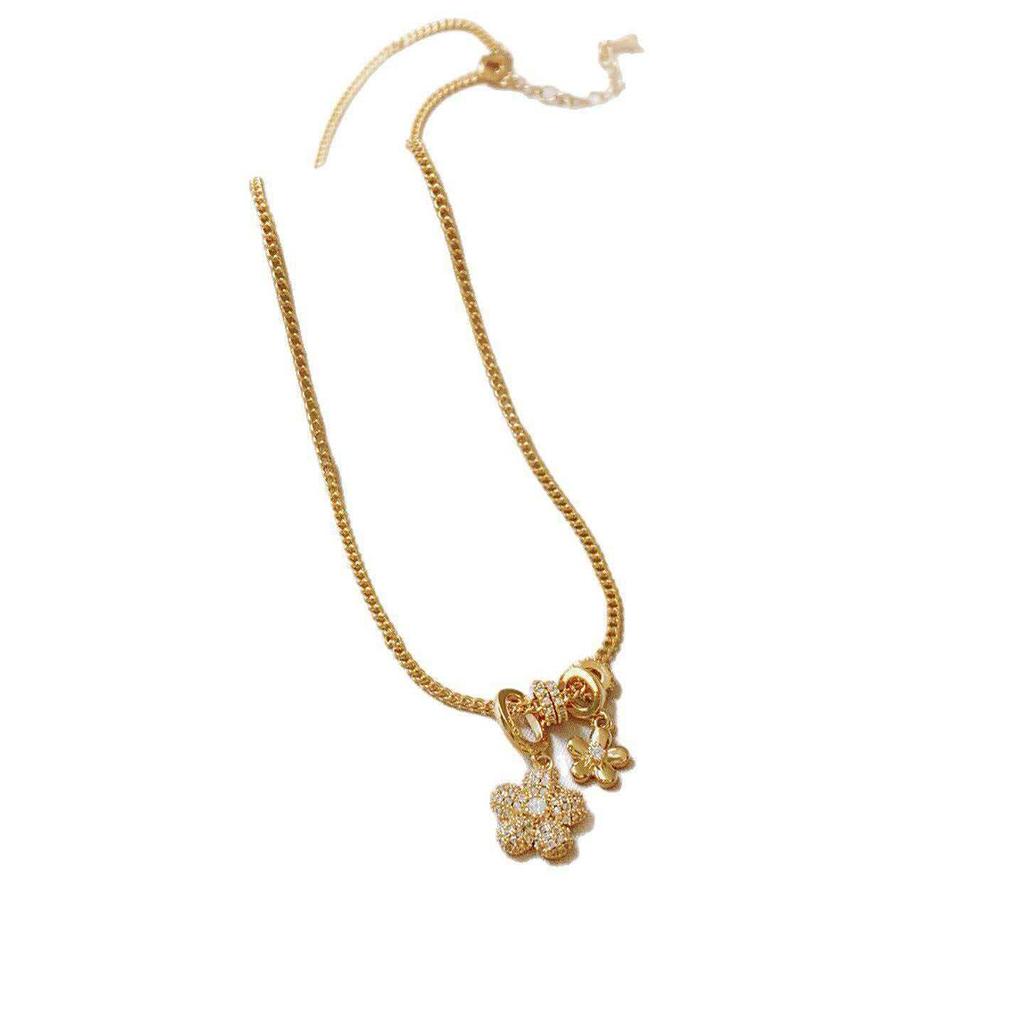 Gold Diamant Doppelblumen Choker Halskette