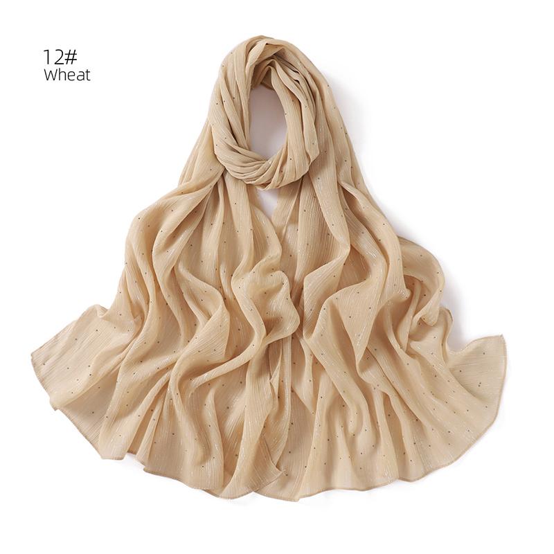 Spring Plain Wrinkle Rhinestone Shiny Shimmer Shawls Scarf for Women Ramadan High Quality Wrap Beach Stole Bufandas Muslim Hijab