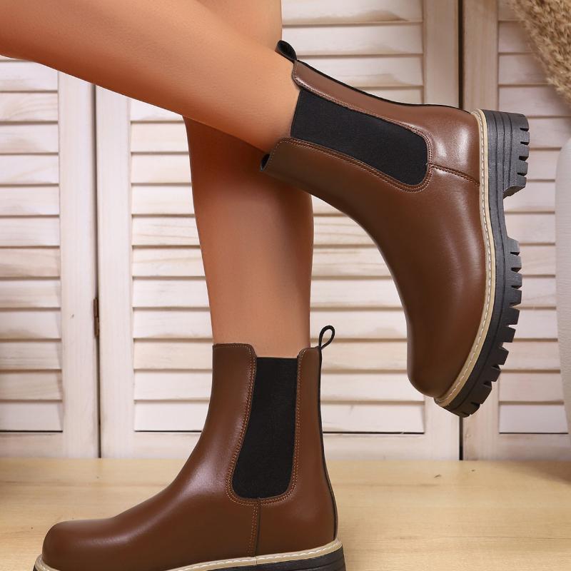 Shoes For Women Autumn And Winter New Round Toe Low Heel Women Boots Chelsea Motorcycle Boots Solid Color Casual Women Shoes 43