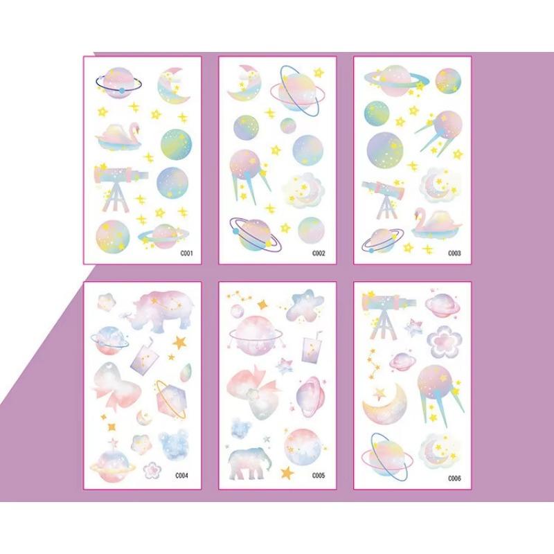

6 шт./набор Детские временные татуировки на космическую тематику, Дизайн фантастических планет, Веселые наклейки для вечеринки в детском саду