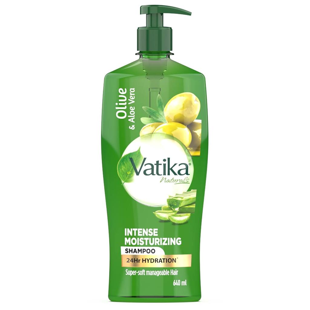 Dabur Vatika Aloe Vera & Olive Shampoo 640ml | Intense Moisturising | 24Hr Hydration For Dry, Frizz-Free Hair | Nourishing And Strengthening Formula