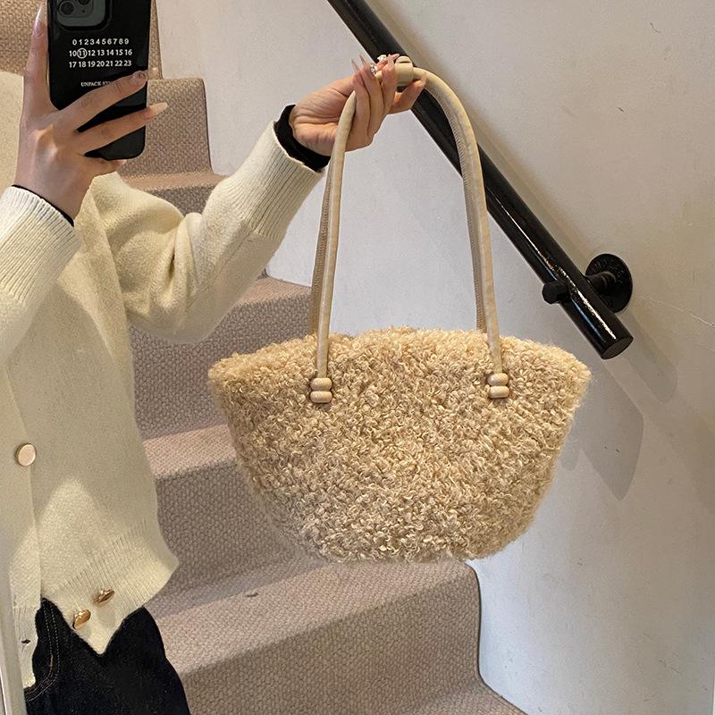 Handtas van nep lamswol in Koreaanse stijl - Pluizige niche design schouder- & okseltas voor herfst/winter