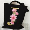 26 Golden Alphabet Floral Tote Bags for Women Large Capacity Canvas Casual New Flower Alphabet Printed Female Reusable Handbag