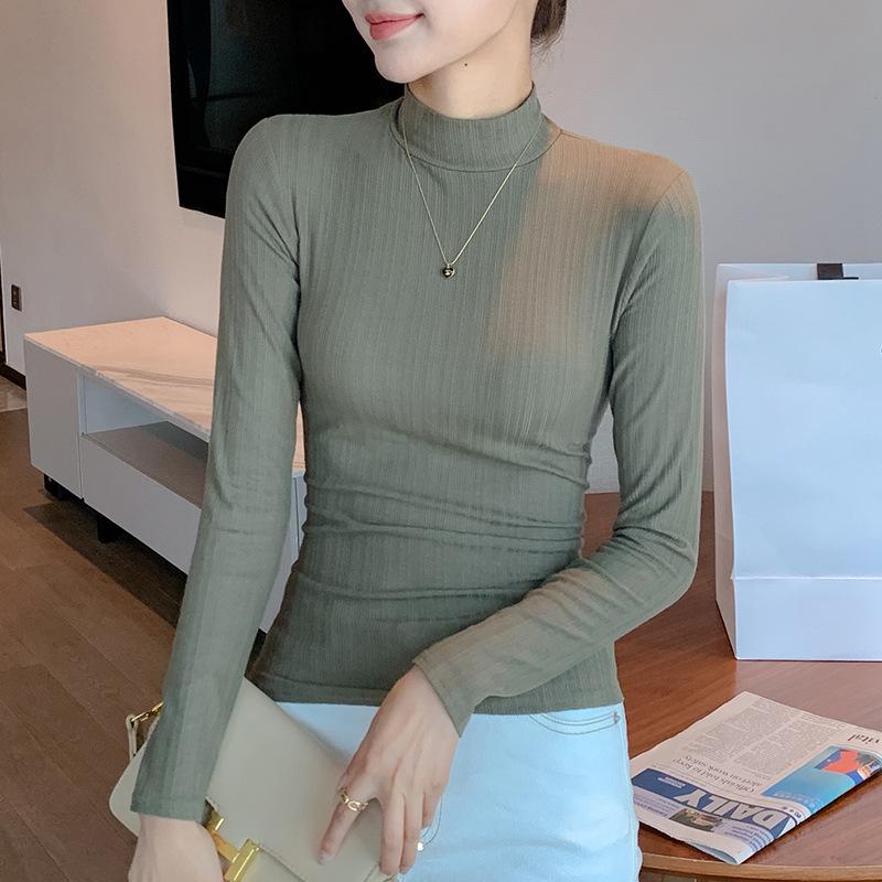 H322 Women's Long Sleeve Half High Collar Top - Versatile for Spring, Autumn, and Winter, Wear As Outerwear or Base Layer. Casual and Simple Design.