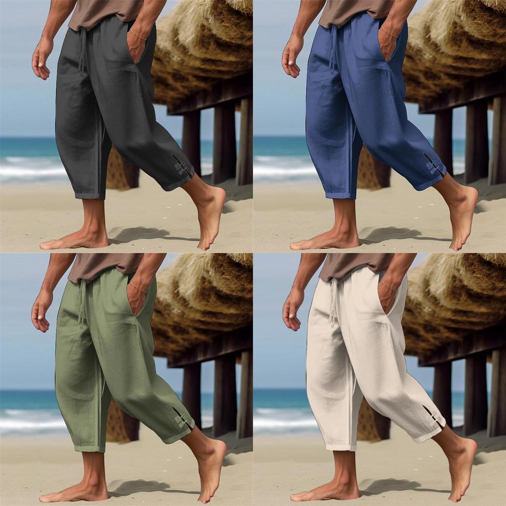 Mens Linen Summer Long Pants With Breathable Fabric For Casual Vacation Wear