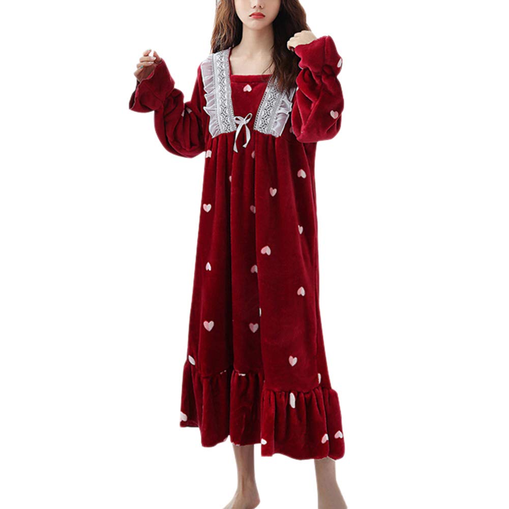 

Guoyupika Принцесса и Женская ночная рубашка больших размеров с длинным рукавом, Кружево, Теплая, Пушистая, Милая, (Вино, 2XL) винный