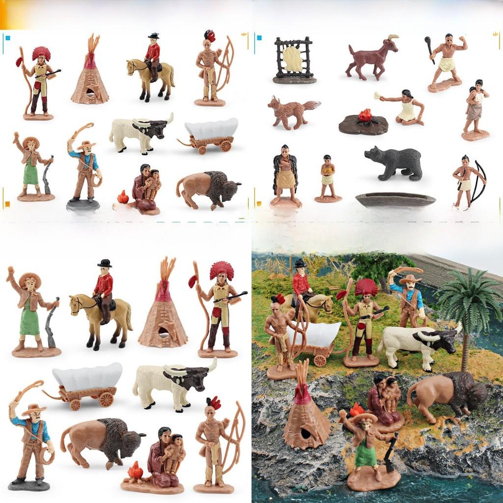 Wild West Pvc Model Figures Set With Chief And Cowboy For Kids Desk Display And Play