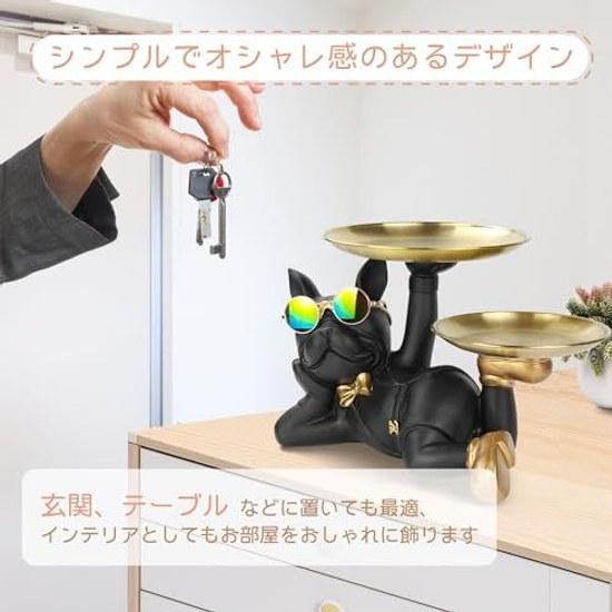 Perro acostado sosteniendo dos platos encantador interesante pose decoración de interiores almacenamiento Respeto Día del Anciano regalo de cumpleaños regalo gafas.