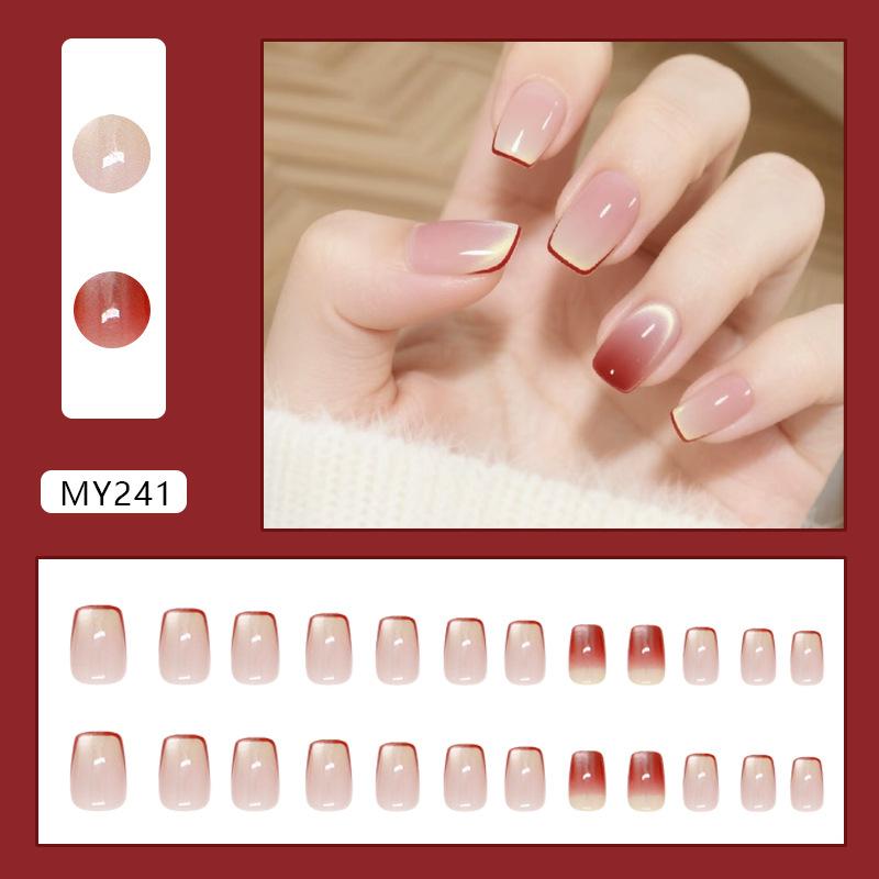 Unghii roșii franțuzești ochi de pisică cu gradient, la modă, detașabile, purtabile, 30 de bucăți