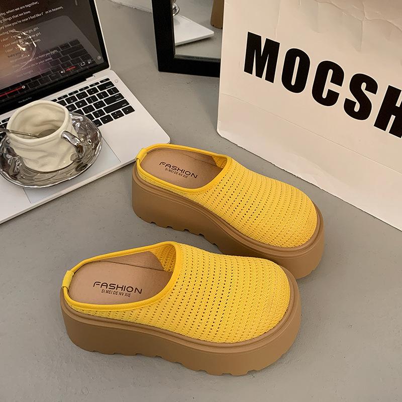 Thick-soled bag head half slippers women's summer wear 2025 new height-increasing muffin sandals lazy one-pedal bag head sandals