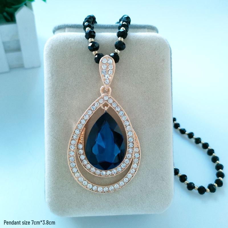 Damen Lange Blumen-Anhänger-Halskette - Elegante Wassertropfen-Pulloverkette für Herbst/Winter