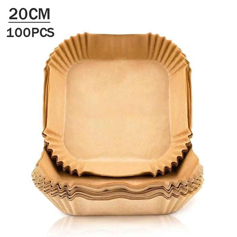 50-200 STÜCKE Heißluftfritteuse Pergamentpapier Lebensmittelqualität Antihaft-Backpapier Einweg Ölabsorbierende Einlage für Heimkochen Grill