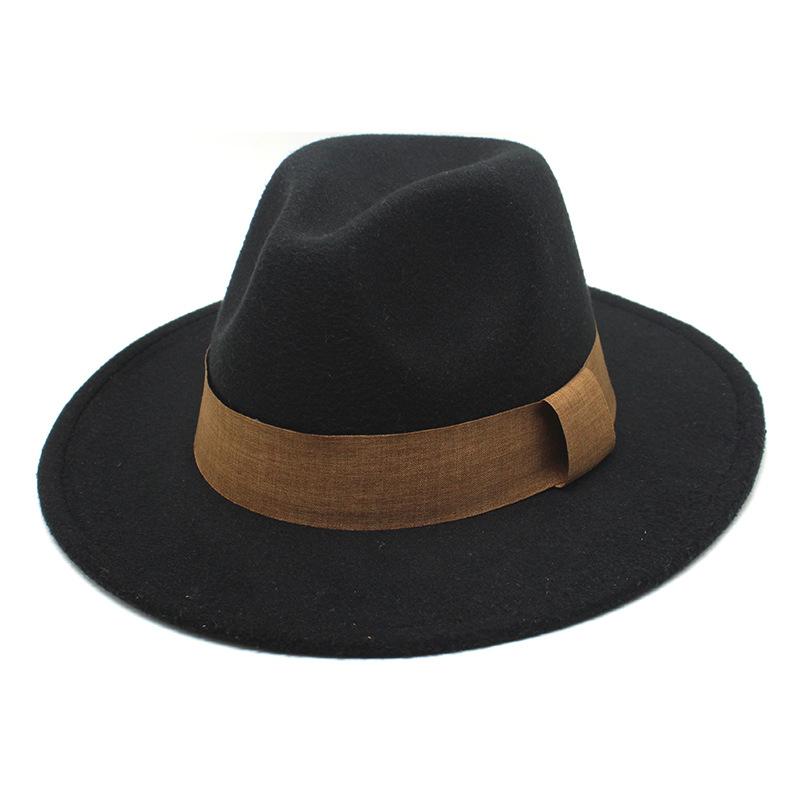 Fashion Blogger With Brown Wool Jazz Hat Vintage Big Brim Felt Top Hat