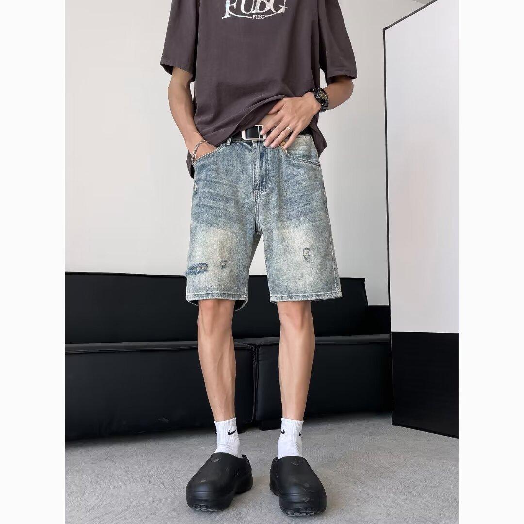 Джинсовые шорты JYL для мужчин Американский Винтаж Рваные Свободные Повседневные Универсальные Пятидюймовки 2XL