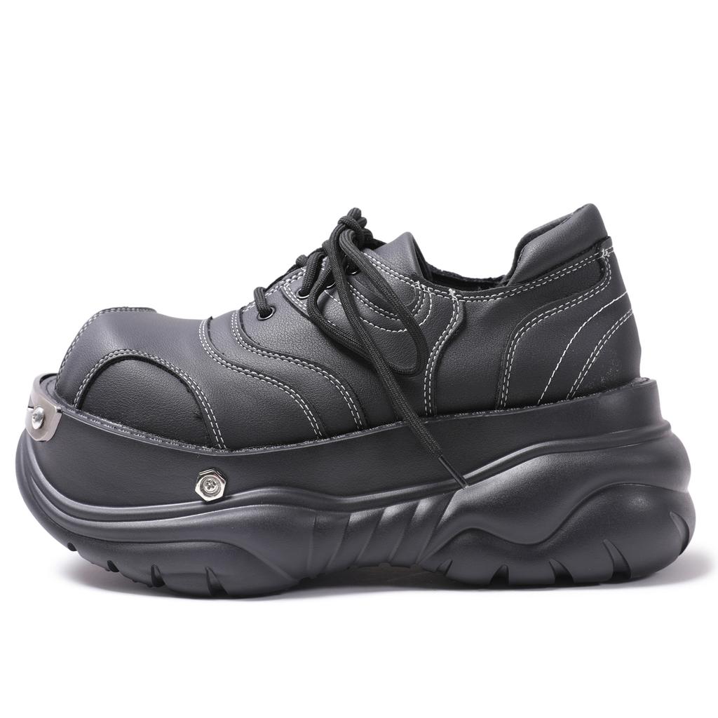 Women's Platform Leather Shoes Metal Punk Big Head Muffin Women Shoes High Quality Design Sense Thick-soled Single Shoes Zapatos