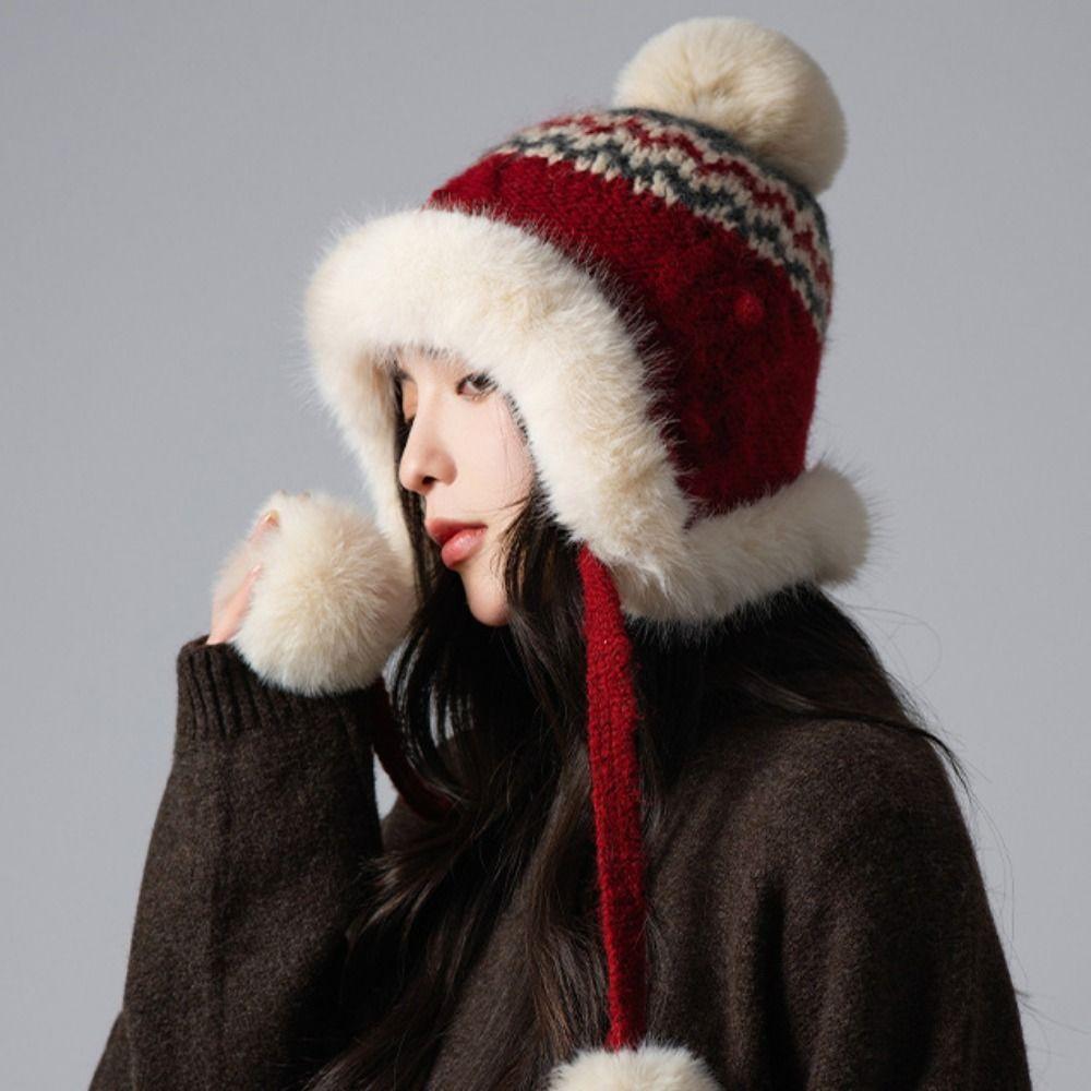Warm Jacquard Knitted Hat Ethnic Style Ear Protection Hat Cute Fair Isle Style Beanies  Autumn