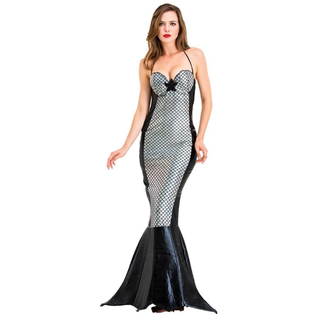 

Mermaid Women Silver Cosplay Costume Scale Pattern Role Play Dress Party Props M