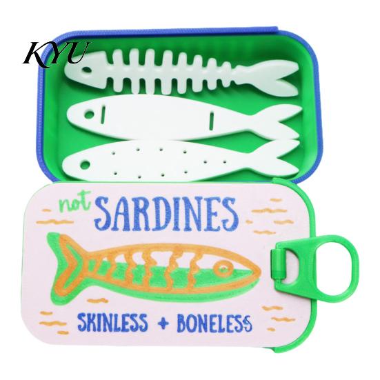 Organized Clavicle Chain Case Sardine Tin Jewelry Box with Fishbone, PLA Vintage Compact Size Decorative Vanity Accessory Organizer, Portable Storage