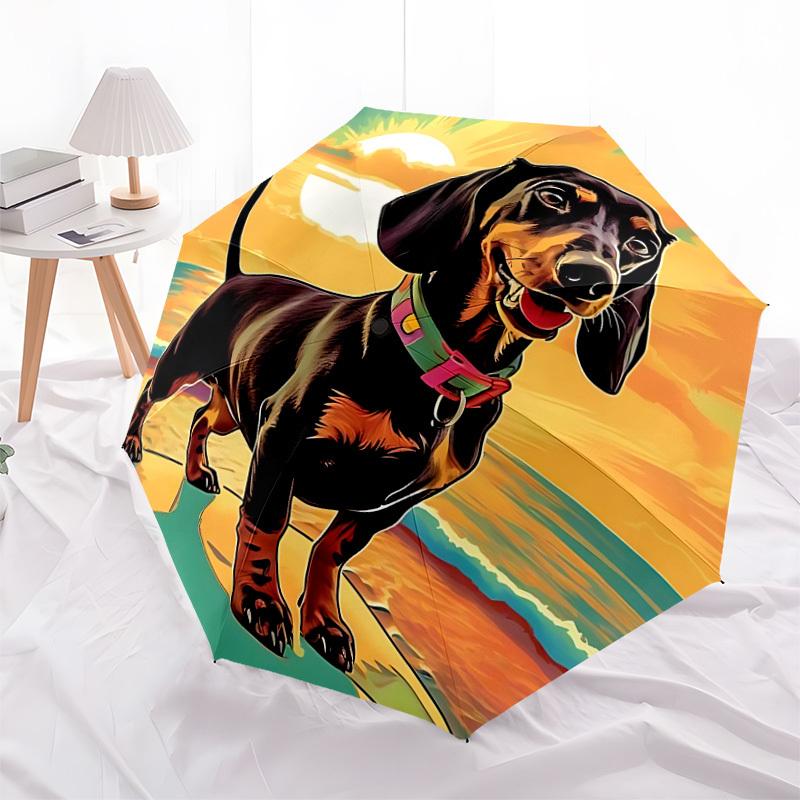 1 Stück Strand Sonnenuntergang Dackel Automatischer Öffnungs-/Schließschirm, Formelle Anlässe - Ideales Geschenk für Familie oder Freunde, Outdoor-Accessoire yy251211153