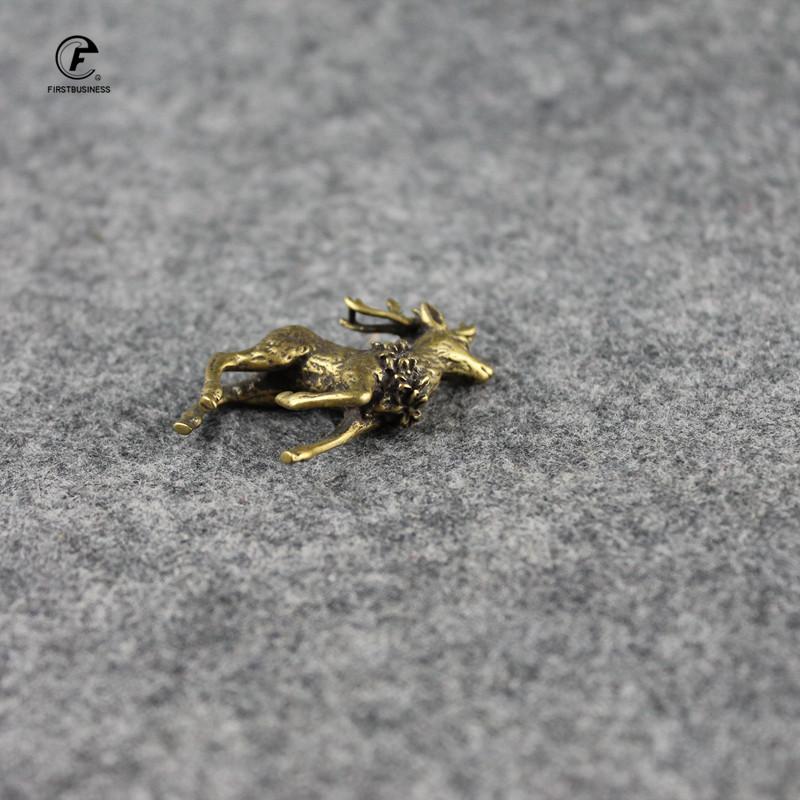 Vintage Copper Deer Ornaments 1 Pair Solid Brass Sika Deer Figurines Lucky Feng Shui Crafts Sculpture Home Office Desk Deoration