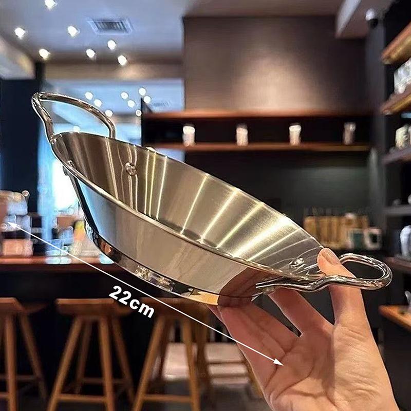Stainless Steel Seafood Rice Pans With Handle Korean Frying Pan Kitchen Cookware серебряный