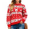 Womens Winter Knit Sweater With 3D Deer Snowflake Round Neck Loose Fit Long Sleeve Pullover