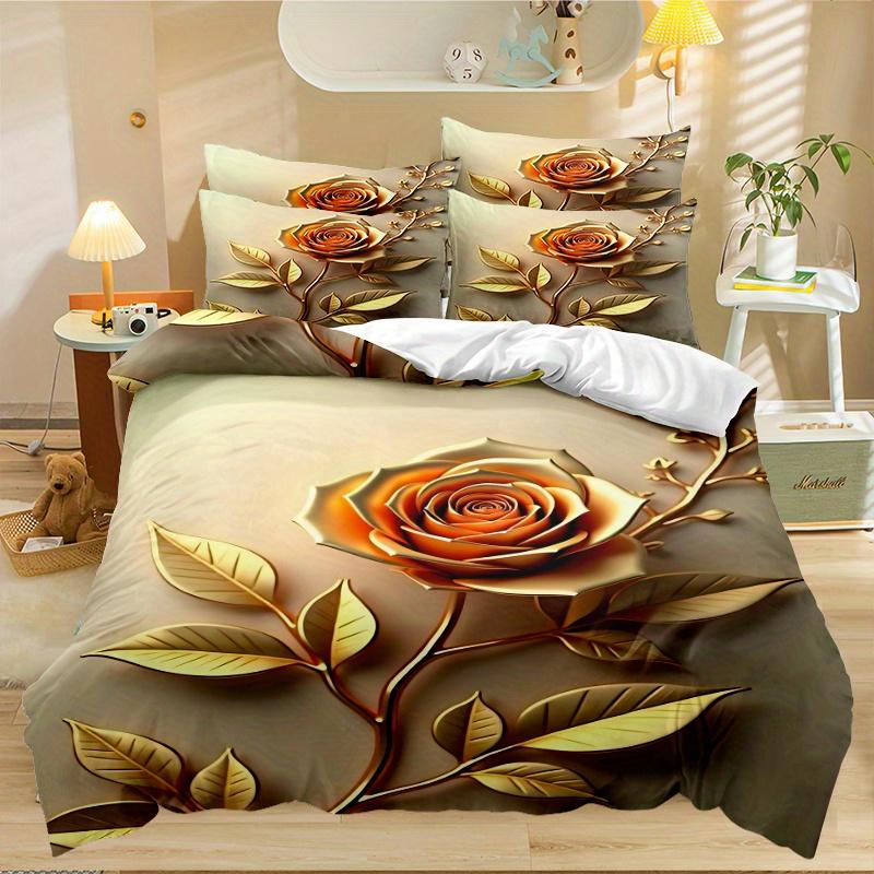 

3Pcs Minimalist Modern Art Style 3D Golden Flower Down Duvet Cover Set, 1 * Duvet Cover + 2 * Pillowcases, No Insert, Golden Duvet Cover Set&EU Single(135x200cm)