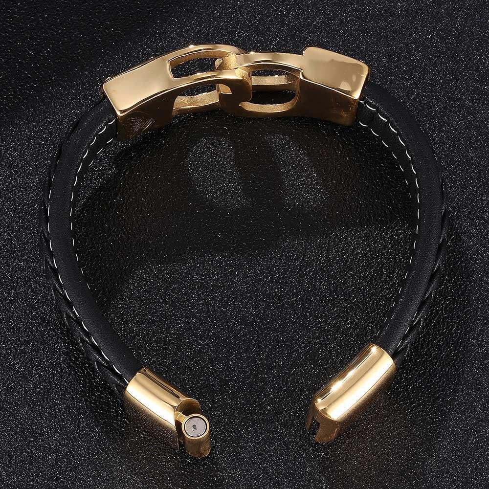 Fashion Bracelet Men Black Leather Stainless Steel Charm Bracelet Handcuffs Punk Jewelry Bracelet