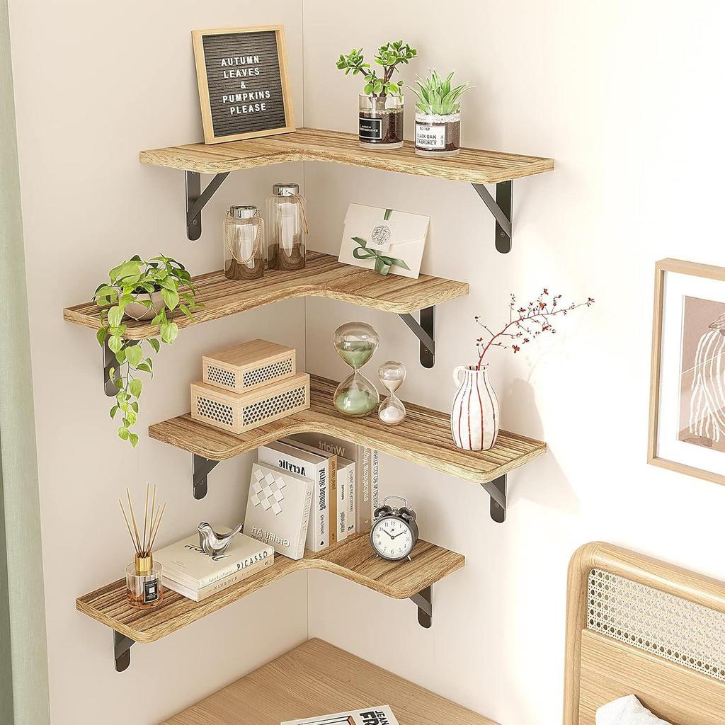 Country-Style Solid Wood Corner Floating Wall Shelf & Organizer