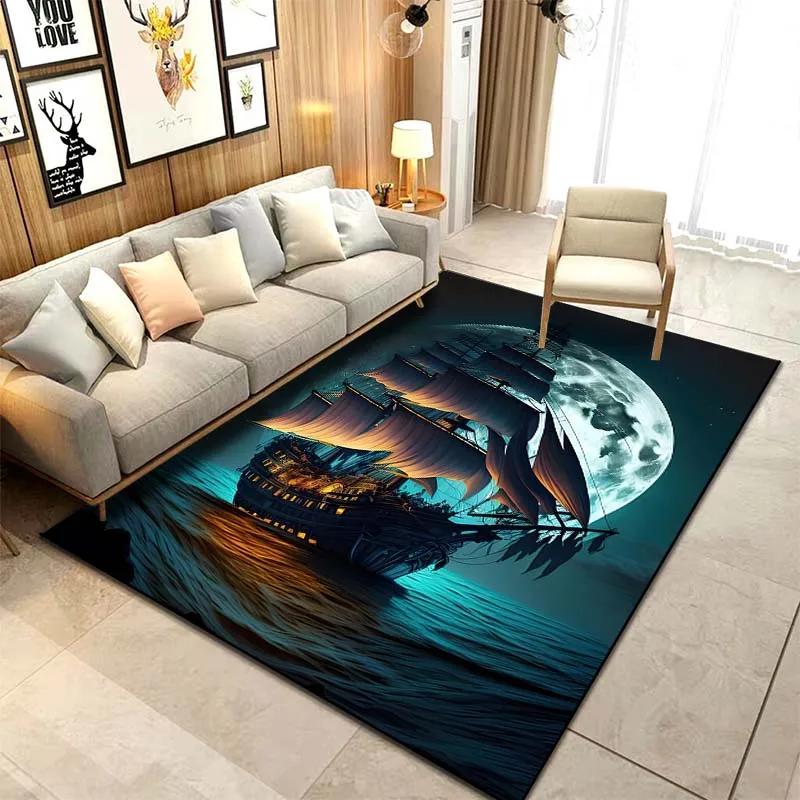 Sizes ghost Ship Pirate Ship Pattern Rug Carpets Bedroom Living Room Bathroom Mat Creative Door Mat Cloakroom Decor Area Rug