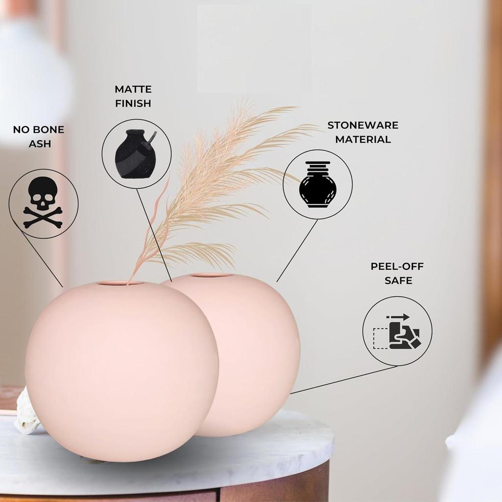 New Ceramic 'Pink Round Vase' 4 Inch - Set of 2 | Decorative Round Vase for Dried Flowers and Pampas Grass | Vases for Home Decor New