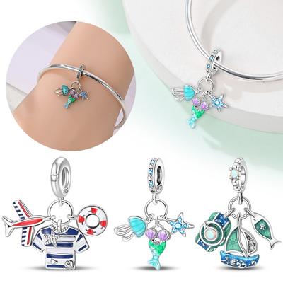 Romantic Travel Pendant Copper Colors Charm Beads Fit Original Charms Bracelet Beads For Women Jewelry Making Gifts