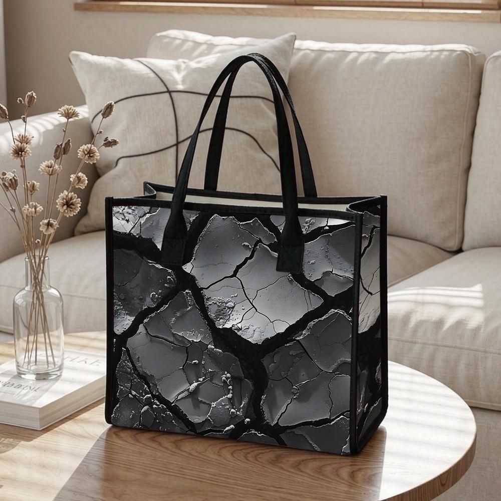 Gray Cracked Pattern Tote Bag Portable Daily Use Shopping Handbag Trendy Casual Large Capacity Carry Pouch