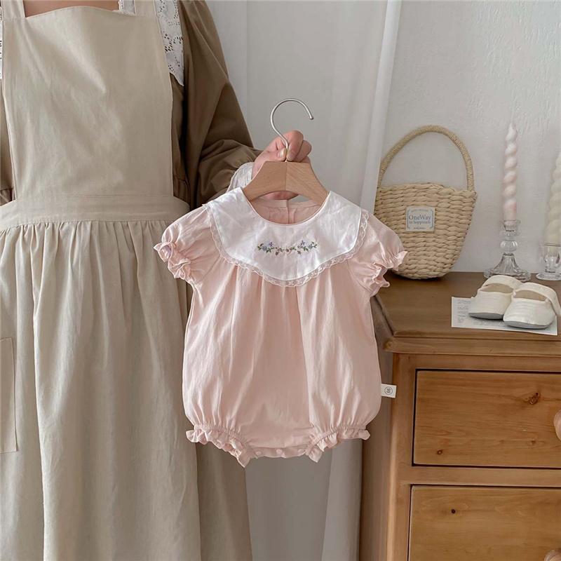 

Летняя розовая одежда с вышивкой для новорожденных девочек 0–2 лет, цельный комбинезон для новорожденных девочек с короткими рукавами 66