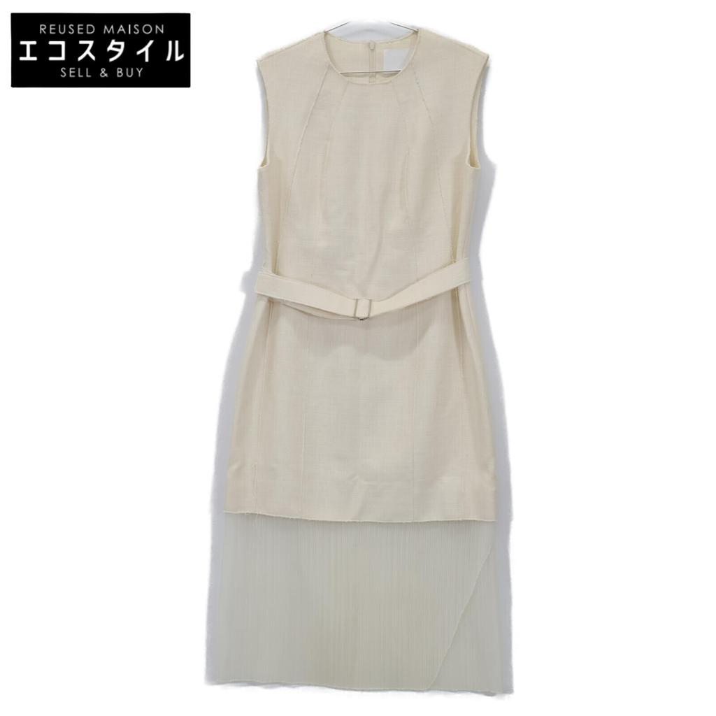 BOSS Ivory sheer pleated belted sleeveless one-piece dress 44 off whiteUsed