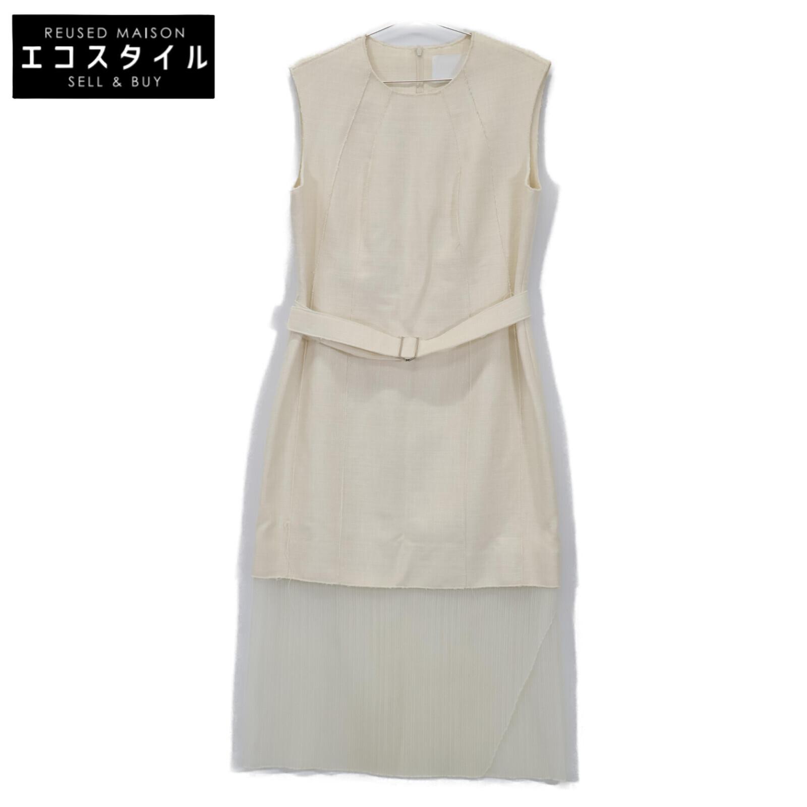 

BOSS Ivory sheer pleated belted sleeveless one-piece dress 44 off whiteUsed