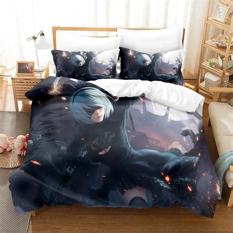 Druk 3D Anime Gra NieR Automata 2B Zestaw Pościeli Chłopcy Dziewczęta Rozmiar Twin Queen King Poszwa na Kołdrę Poszewka na Poduszkę Łóżko chłopcy Dorosły 2/3 szt.