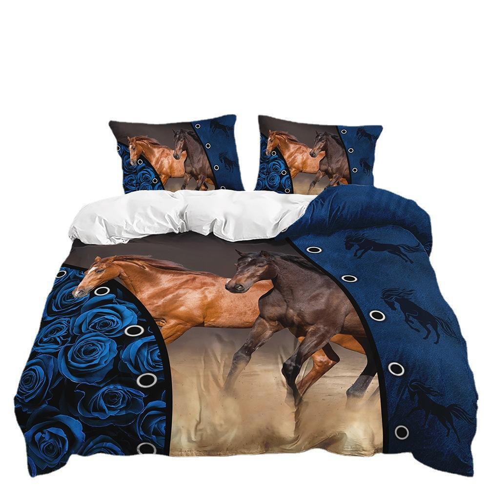 Quilt Cover Animal Horse Bed Cover Pillowcase Digital Printing Bedding Three-Piece Set