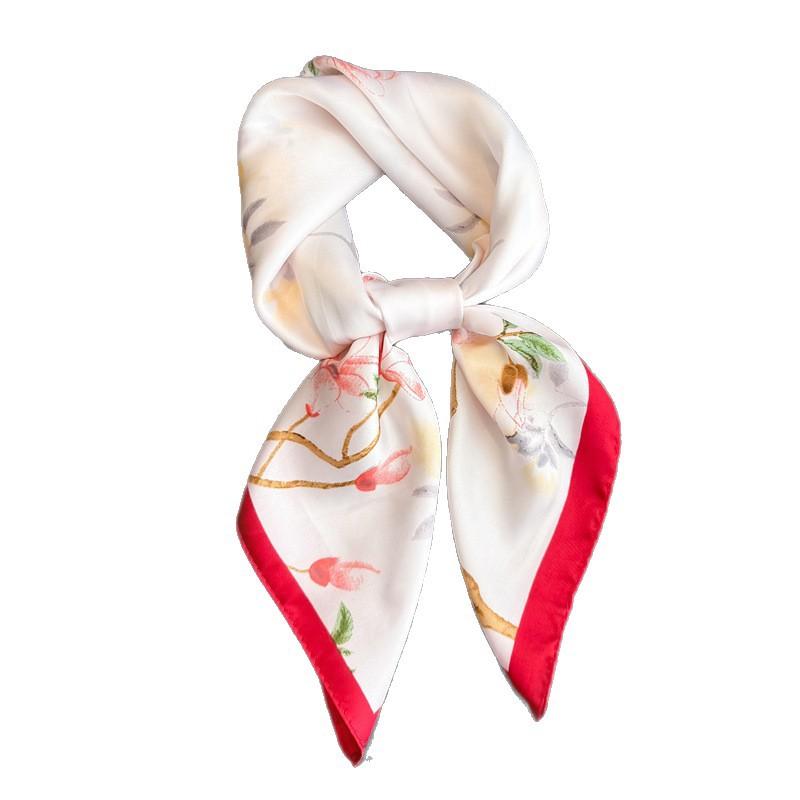 Chinese Bustling Romantic Printed Silk Scarf Square Scarf High-end Shawl Sunscreen Neck Small Square Scarf Headscarf Women's Scarf
