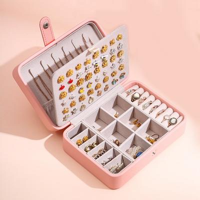 Pu Leather Double Layer Jewelry Storage Box Light Luxury Bead Velvet Earrings Ring Necklace Storage Organizer Ladies