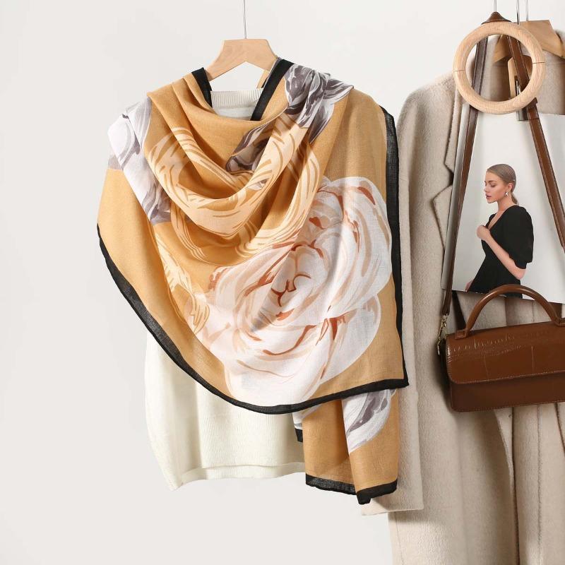 Vintage camellia fashion printed women's scarf autumn and winter fashion warm scarf gauze