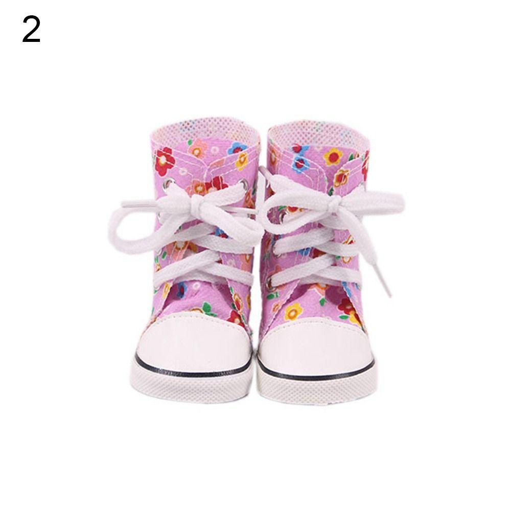 DIY Russia For 43cm Baby 7cm American Doll Shoes Flowers Sneakers Boots 18Inch Doll Canvas Shoes